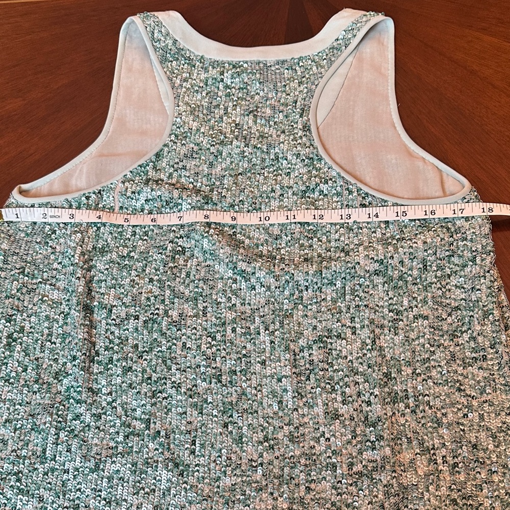 Diane von Furstenberg Silk Sequined Sleeveless Top Blouse Teal Green Racerback - Picture 10 of 14